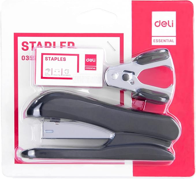 Deli Stapler Value Pack, Desktop Standard Staplers, 20 Sheet Capacity, Includes Staples & Staple Remover, Black