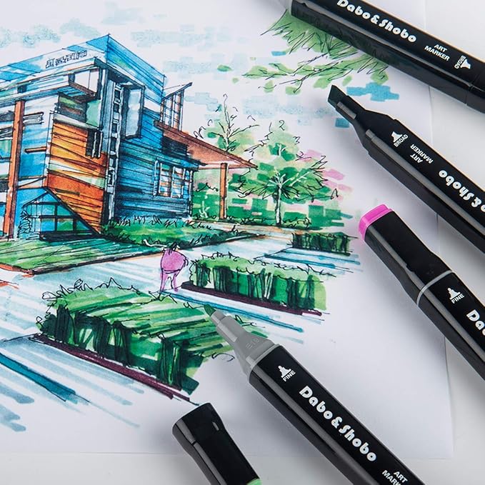 Dabo&Shobo 120 Color Alcohol Marker Pens, Bright Permanent Markers for Coloring, Markers For Adults Coloring Book, Wide Chisel and Fine Tip, Dual Tip Design, Equipped with Black Suitcase