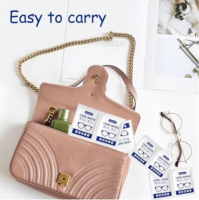 Eyeglass Cleaner Wipes, Sunglasses, Screens - Gentle and Portable for On-the-Go Cleaning of Devices, Lens Wipes for Eyeglasses, Wet Lens, Camera Lenses, Laptops, Etc. Individually Packaged(220 PCS)