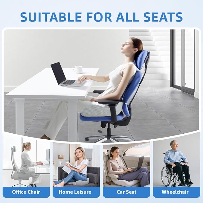 Extra Large Office Chair Cushion, 19" x 17" Ergonomic Memory Foam Seat Cushion for Tailbone, Back, Sciatica & Hip Pain Relief, Booster Pad for Sitting & Driving, Removable Washable Cover, Grey