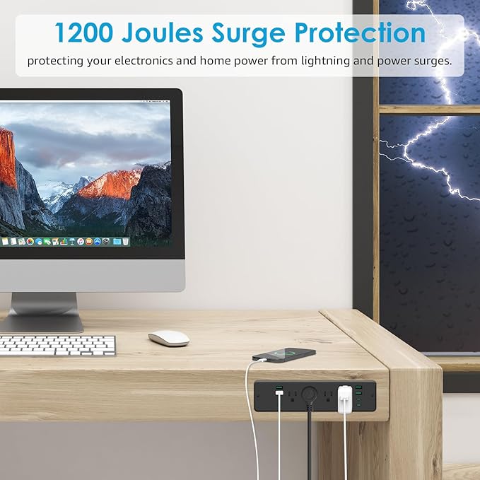 HHSOET 16 in 1 Recessed Power Strip Flat Plug, 45W Fast Charging Furniture Outlet with USB, Conference Recessed Surge Protection with 8 AC Plugs, 4 USB Ports 4 USB-C, 6ft Power Cord.(Black)