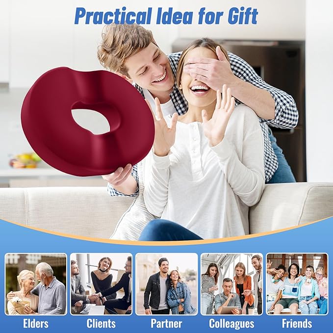 CloudBliss Donut Pillow Seat Cushion Chair Pad for Tailbone Pain Relief and Hemorrhoids, Memory Foam Seat Chair Cushion for Men and Women for Home & Office, (Red-XL)