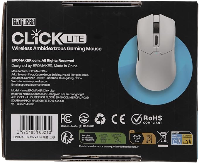 EPOMAKER Click Lite Wireless Gaming Mouse, 800 to 12,000 DPI Adjustable, PAW3311 Sensor, 500mAh, 59g, 2.4G/BT/USB-C Rechargeable Wireless Mouse with 5 Programmable Buttons for PC/Mac/Linux (Black)