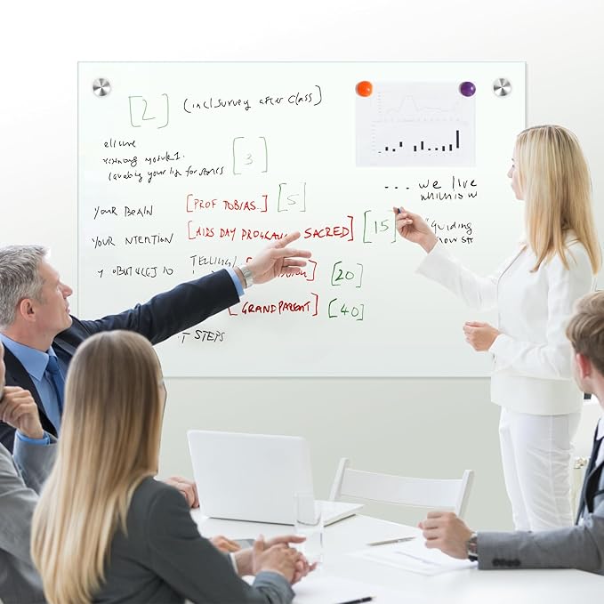 H-Qprobd Dry Erase White Board 48"x36" Glass Magnetic Whiteboard for Wall, Includes 12 Magnets, 8 Markers and 2 Erasers