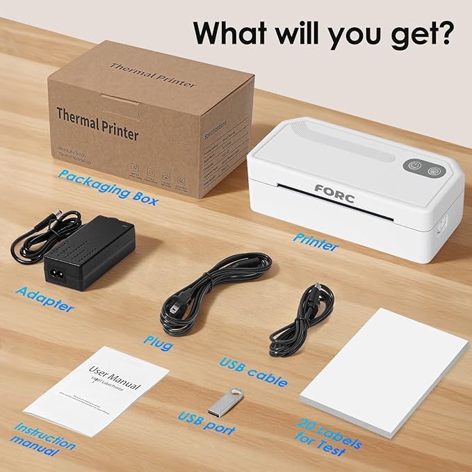 Forc Shipping Label Printer,4X6 Thermal Label Printer for Small Business & Office Package,Compatible with Android, iOS, Windows and Mac, Widely Used for Amazon,UPS,Etsy,USPS