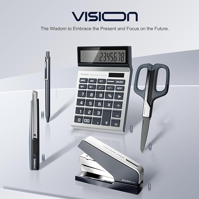 Comix Desk Stapler, 40 Sheet Capacity, Quick-Change Pop-Up Stapler Track, for Office & Classroom, Blue&Gray