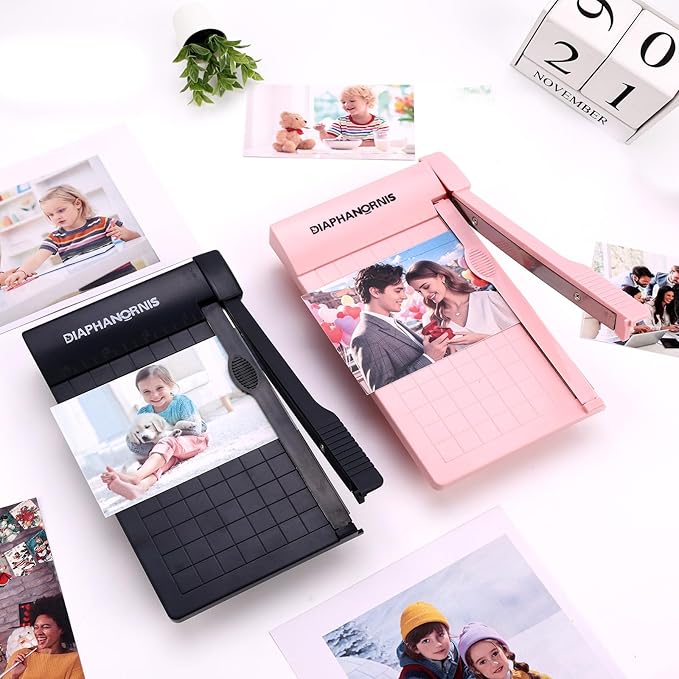 Guillotine Paper Trimmer, Mini Compact Paper Cutter, 1/4-Inch Grid for Precision Cutting, Straight Cuts Up to 3 Sheets, Perfect for Photos,Coupons,Card Making and Small Craft Projects (Pink)