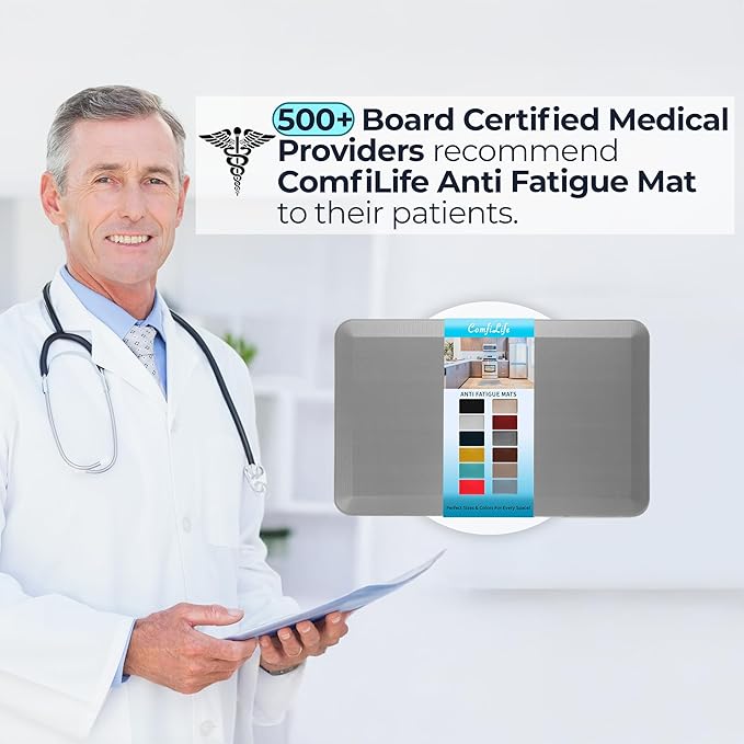 ComfiLife Anti Fatigue Floor Mat – 3/4 Inch Thick Kitchen Mats for Floor, Standing Desk Mat, Kitchen Rug – Comfort at Home, Office – Durable – Stain Resistant – Non-Slip Bottom (20" x 39", Gray)