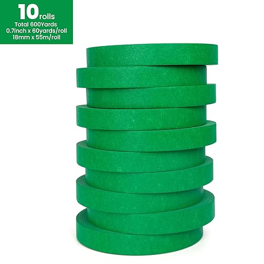 Green Painters Tape Multi-Surface Masking Tape 0.7 inch x 60 Yard, Indoor and Outdoor Painting Tape, Residue Free Easy Removal with Sharp Lines, Paint Tape for Walls, Auto, Home, 10Rolls