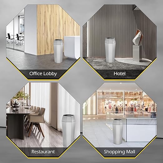 Dyna-Living Commercial Heavy-Duty Trash Cans Outdoor Garbage Can with Lid Large Trash Cans with Inside Cabinet for Patio, Silver Stainless Steel Garbage Can Commercial Indoor Trash Bin for Lobby