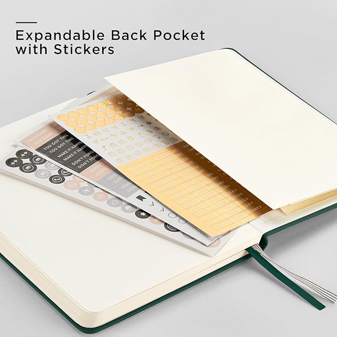 &And Per Se Dotted Journal Notebook, A5 Hardcover Leather Journal, 160 Pages 100 gsm Thick Dotted Paper,3 Sheets of Stickers Included - 5.7'' x 8''(Green)