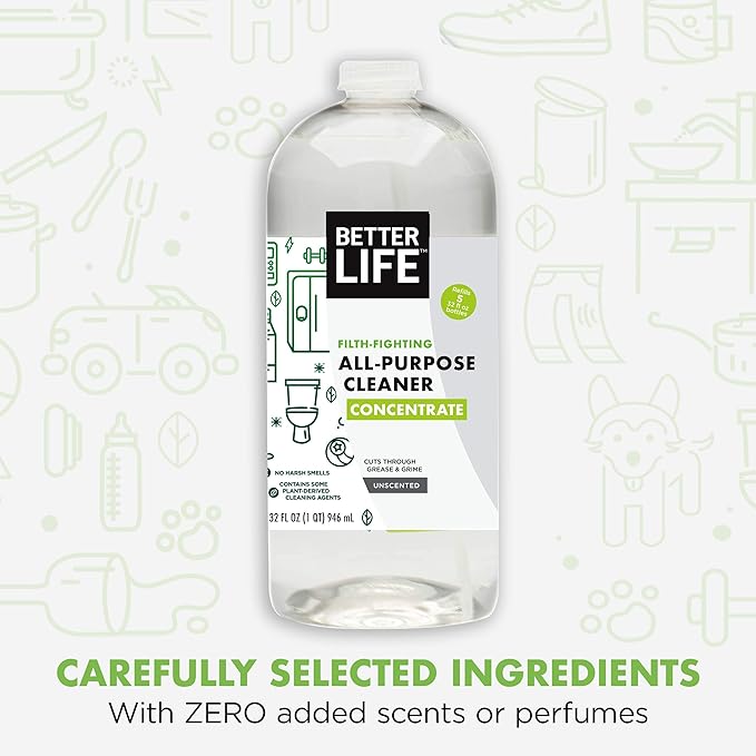 Better Life All Purpose Cleaner Concentrate- Multipurpose Home and Kitchen Cleaner for Glass, Countertops, Appliances, Upholstery & More - 32oz Unscented Concentrate