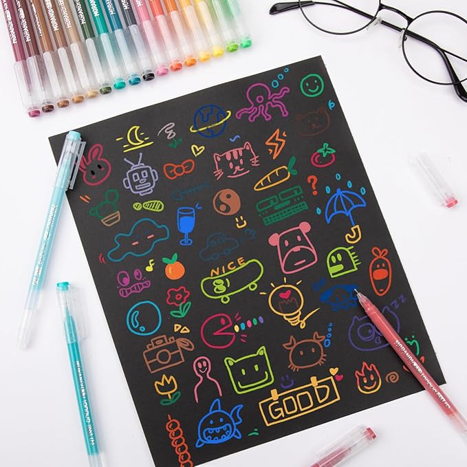 Gel Pens For Coloring, 36 Pack Colored Pens for Black Paper & White Paper, 0.6MM Fine Point Pen for Coloring, Writing, Drawing, Journaling, Note Taking, School, Office, Home