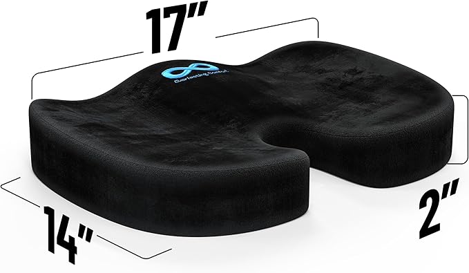 Everlasting Comfort Doctor Recommended Memory Foam Seat Cushion for Office Chairs & Car Seat - Ergonomic Office Desk Accessories for Tailbone Pain Relief, Sciatica & Back Support