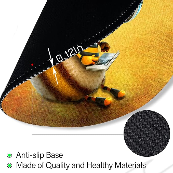 Bee Small Mouse Pad, Cute Round Mouse Pads for Desk, Travel Mini Mousepad with Non-Slip Rubber Base, Portable Mousepads for Wireless Computer Mouse Laptop, Office Desk Accessories, 8.6 * 8.6 Inch