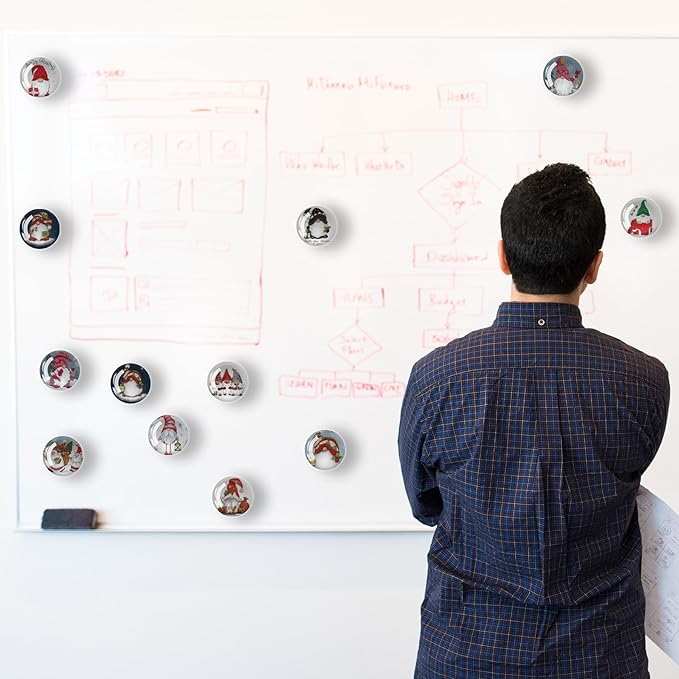 Christmas Gnomes Refrigerator Magnets 12Pcs Glass Strong Magnetic Refrigerator Magnet Fridge Sticker,Crystal Fridge Magnets Decoration for Crafts,Strong Fridge Magnets for Kitchen, School