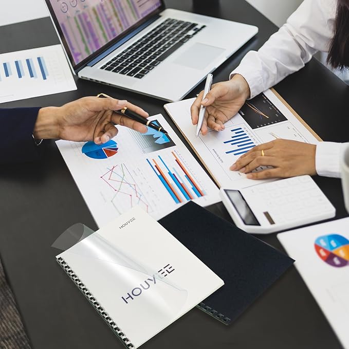 HOUYEE Binding Covers and Combs Set, 8.5x11 Inches, Including 50 Pcs Leather Texture Paper Binding Covers, 50 Pcs 8 Mil Clear PVC Sheets and 20 Pcs Assorted Combs