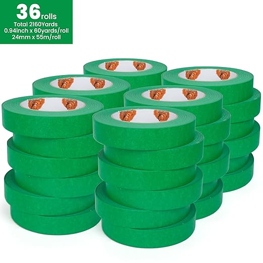Green Painters Tape Multi-Surface Masking Tape 0.94 inch x 60 Yard, Indoor and Outdoor Painting Tape, Residue Free Easy Removal with Sharp Lines, Paint Tape for Walls, Auto, Home, 36Rolls
