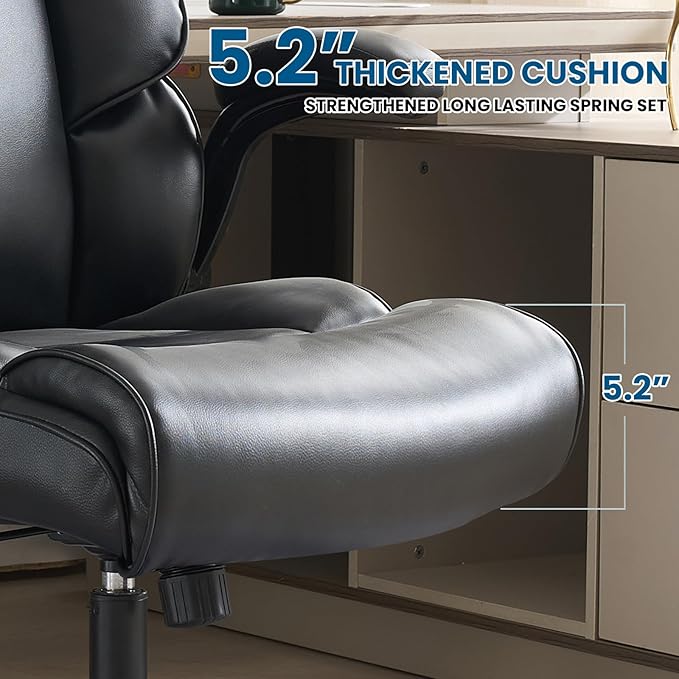 Big and Tall Office Chair 500lbs Wide Seat Executive Office Desk Chair High-Back Office Task Chair with Flip-Up Armrest, Ergonomic Lumbar Support Computer Office Chairs for Heavy People(Black)