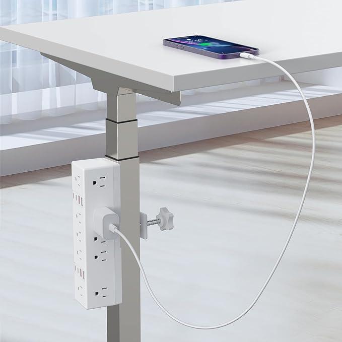 Desk Clamp Power Strip, 40W Fast Charging Station, VILONG Desktop Mount Surge Protector, 8 USB Ports(4 USB-C), 10 AC Outlets and 3Ft Cord, for Home, Office, Fit 1.6" Tabletop Edge