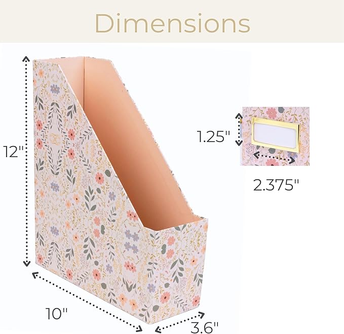 BLU MONACO Foldable Magazine File Set of 4 with Floral Boho Design – Decorative Cardboard Magazine Organizer for Home, Office & Dorm Room – Artistic Magazine Storage Solution