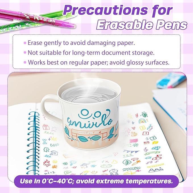 Erasable Pens 12 Pack 0.5mm Ballpoint Quick Dry Liquid Ink Gel Pens Erasable Multicolor Stationery Office Supplies Comfortable Grip Smooth Writing Great for Work School Creation Children's Gift