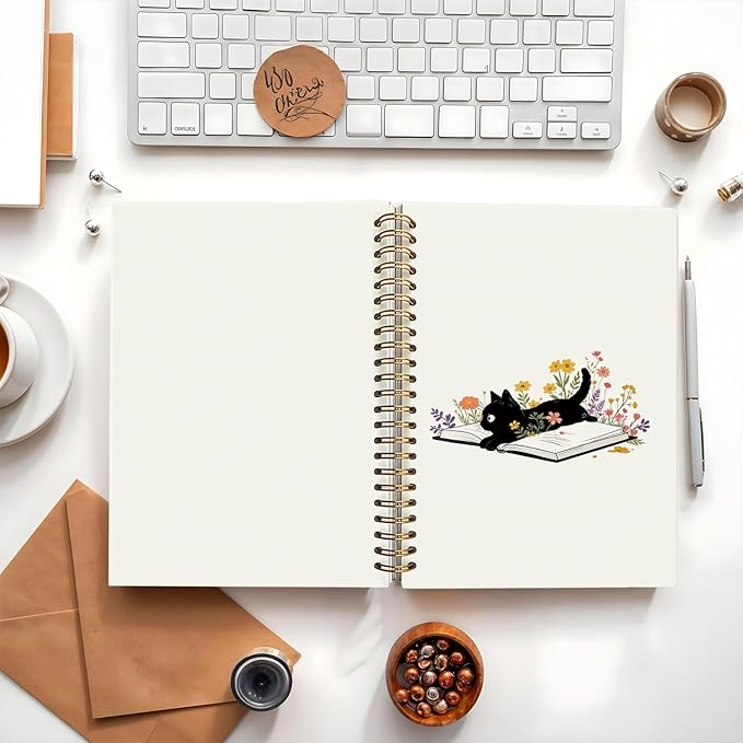 Cat Notebook Journal for Teen Girls, Black Cats Floral Book Spiral Notebook for School Supplies, Cute Notebooks for School Aesthetic, Cat Lover Gifts for Women Men & Girls 5.5x8.3 Inch