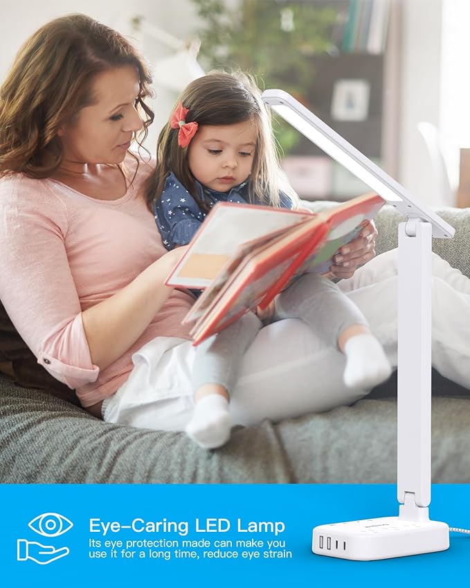 Dorm Room Essentials for Girls, Pink Power Strip with LED Desk Lamp, 3 Outlets 4 USB Ports, 4 Modes 5 Level Touch Lamp Small Desk Lamp for Home Office Bedroom Study Reading Light, 5ft Extension Cord