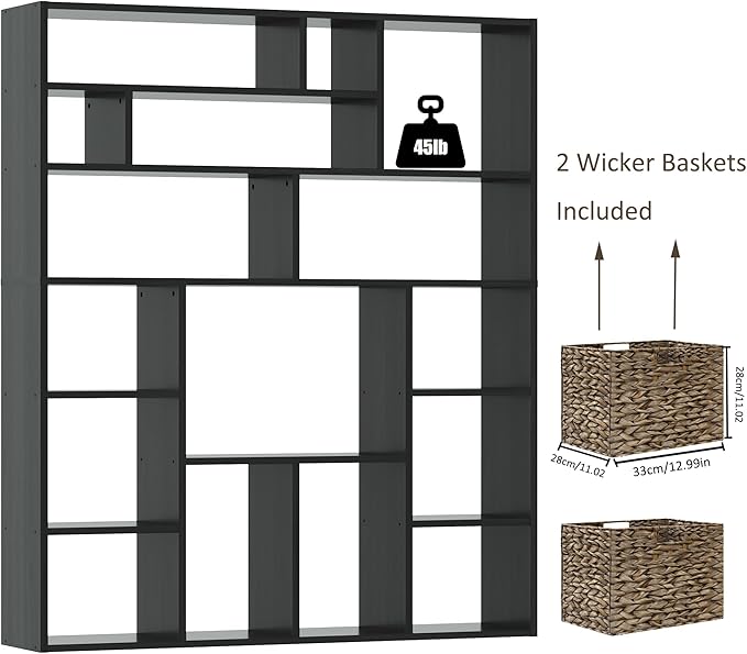 BLANKSPACE 71" H Large Bookcase with 6 Open Shelves & 2 Baskets - Heavy Duty Storage Shelf for Home Office, Living Room, Freestanding Organizer