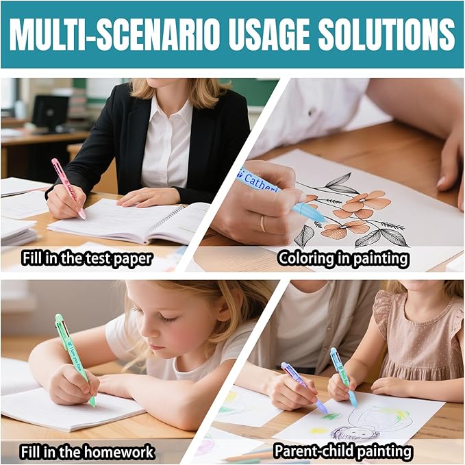 Custom 6-In-1 Multicolor Ballpoint Pen 0.5mm Tip Personalized Pens with Text Logo Name Printed Customized Pens Gift for Businesses School Office Employee Exhibition, 70PCS