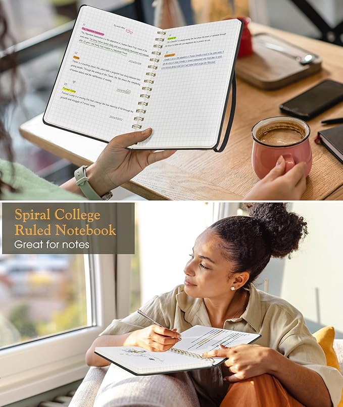 Graph Spiral Journal Notebook, A5 Hardcover Spiral Journals for Women Men, 100 GSM Graph Paper Notebooks, 150 Pages Spiral Bound Grid Notebook for Writing Note Taking Work 5.75" x 8.38" Black