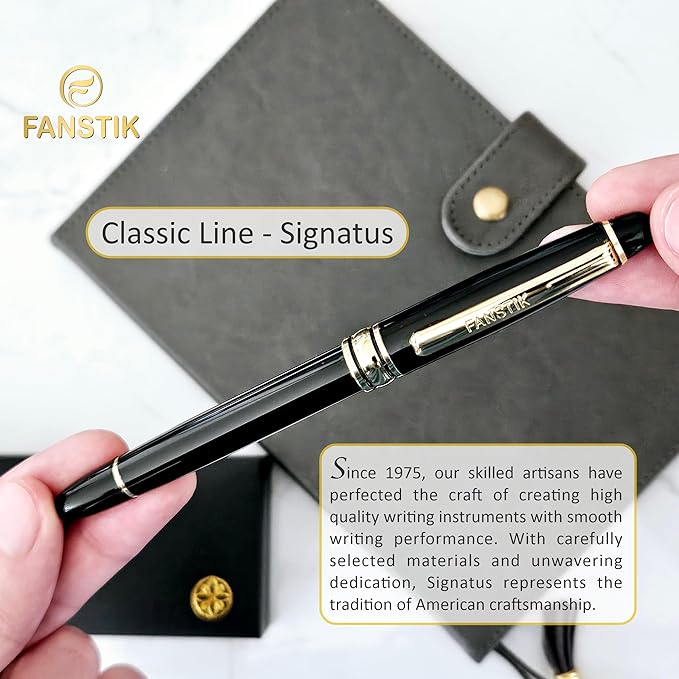 Customized Fountain pen with name (MADE IN USA), stainless steel, black and gold, luxury engraved pen personalized for men and for women. (Fountain Black-Gold)
