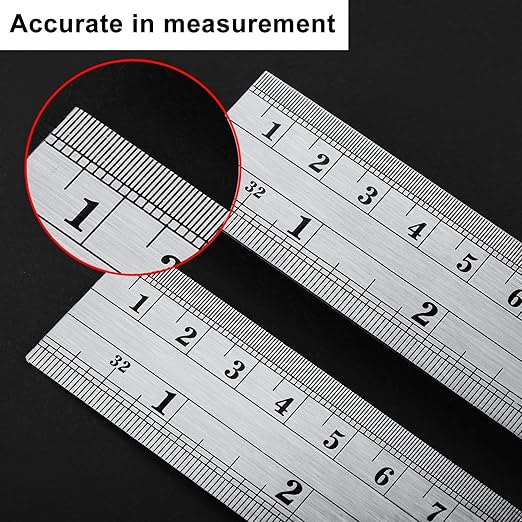 EBOOT Stainless 2 Pack Steel Ruler 12 Inch Metal Rule Kit with Conversion Table
