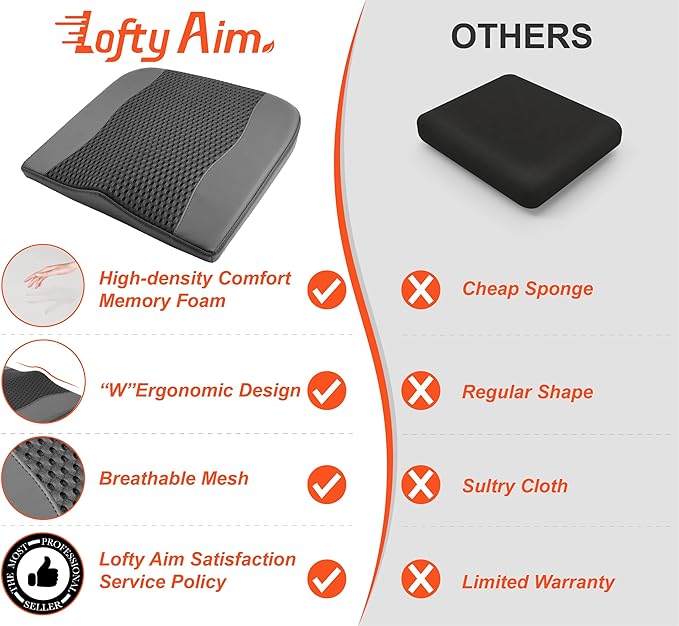 Car Seat Cushion, Comfort Memory Foam Car Cushions for Driving - Sciatica & Lower Back Pain Relief, Driver Seat Pillow for Auto, Office Chair, Wheelchair - 4D Mesh Black