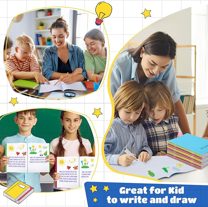 Henoyso 72 Pcs Primary Composition Notebook K-2 9 3/4 x 7 1/2 Inch Primary Journal, Back to School Supplies, Bulk Blank Writing Book for Kid to Write Draw Journal 60 Page Notebooks (Colorful)