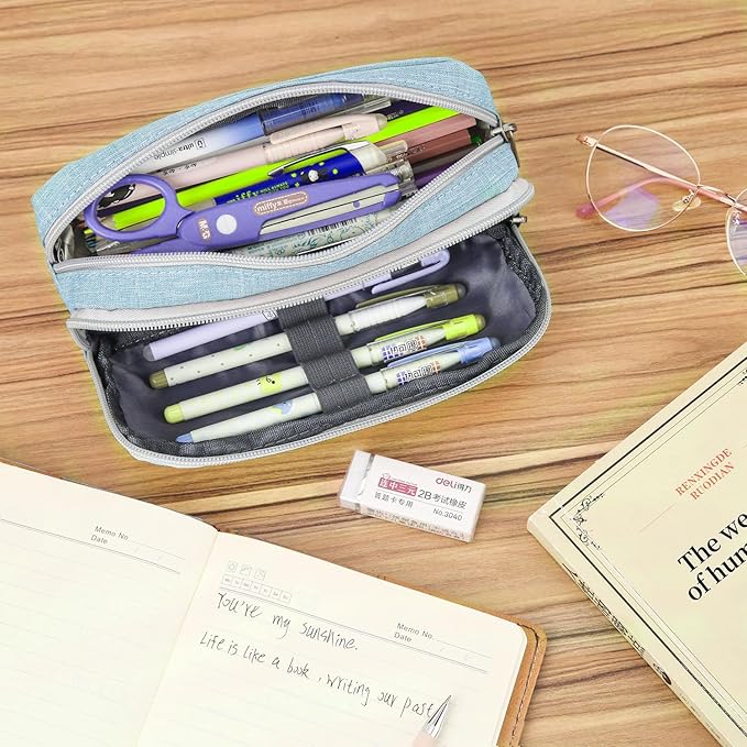 Della Gao Pencil Case Large Capacity Pencil Pouch for Adults (Light Blue)