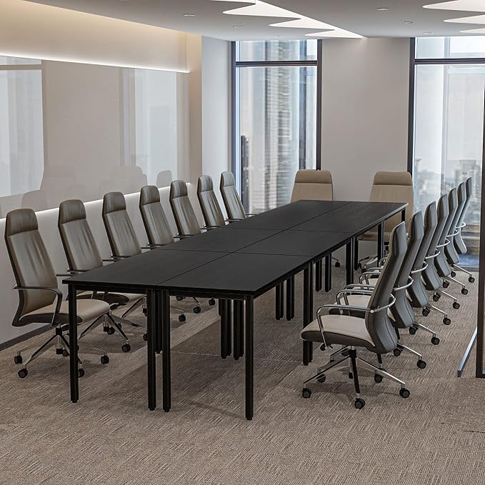 Bonzy Home Conference Tables 18ft Office Computer Desk for Meeting Room Study Writing Printer Table Meeting Seminar Table for 20 People Modern Black 8PCS (220.4"x47.2"x29.5", Black)