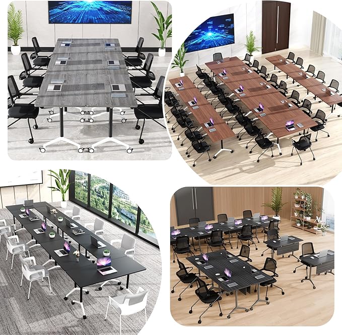 Conference Room Table, Folding Conference Tables,Thicken Grey Tabletop,Flip Top Wooden Seminar Meeting Room Table for Conference Room Offices (10, Black, 47.2“)
