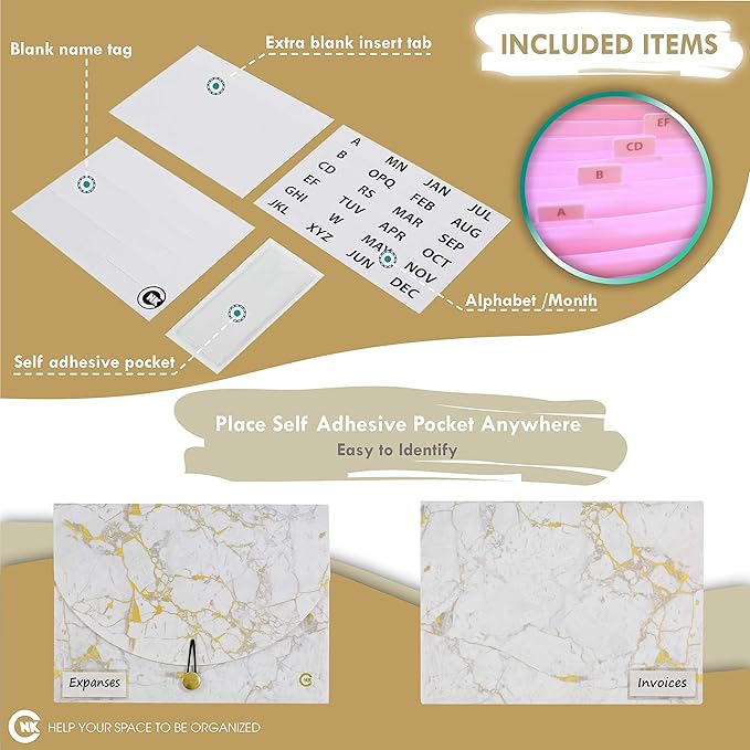 CNK File Folder Organizer with 13 Pocket Accordion Binder Expanding Folders for Document Receipt Paper Document Pocket Accordian Expandable Holder Files School Office Labels Letter Filing