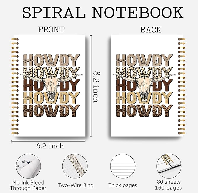Howdy Western Notebook Journal 164 Pages - Western Gifts for Women Cowboy Cowgirl, Western Cool Notebook, College School Supplies, 5.5×8.3 Notebook Spiral Bound