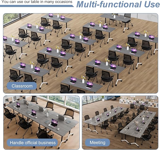 Folding Conference Table, Mobile Training Table for Office Conference, Modern Modular Rectangular Work Desk Meeting Seminar Work Tables with Caster Wheels, Large Breakroom Tables (6Pack L70.9in)