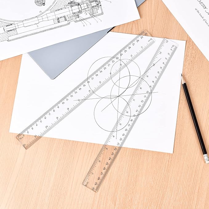 Clear Plastic 12 Inch Straight Ruler, Shatterproof With Inches and Centimeters for School Classroom, Home, or Office (2pcs)