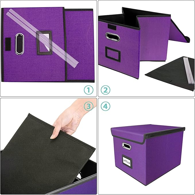 Huolewa Upgraded File Organizer Boxes with Lids, Linen Hanging Filing & Storage Boxes with Plastic Slides for Office/Decor/Hom, Universal Hanging Filing Organization Boxes for Letter/Legal Folder