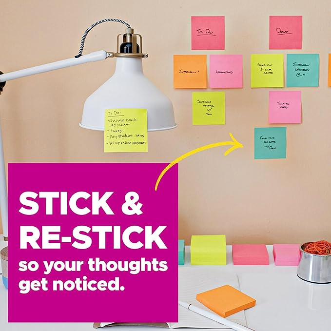 Post-it Super Sticky Notes, 2x2 in, 10 Pads, 2x the Sticking Power, Canary Yellow, Recyclable (622-10SSCY) (Pack of 2)