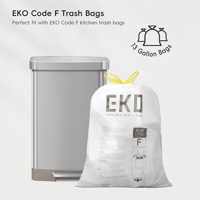 EKO Hudson Matte Stainless 50 Liter/13.2 Gallon Step Trash Can with Rear Trash Bag Storage Compartment