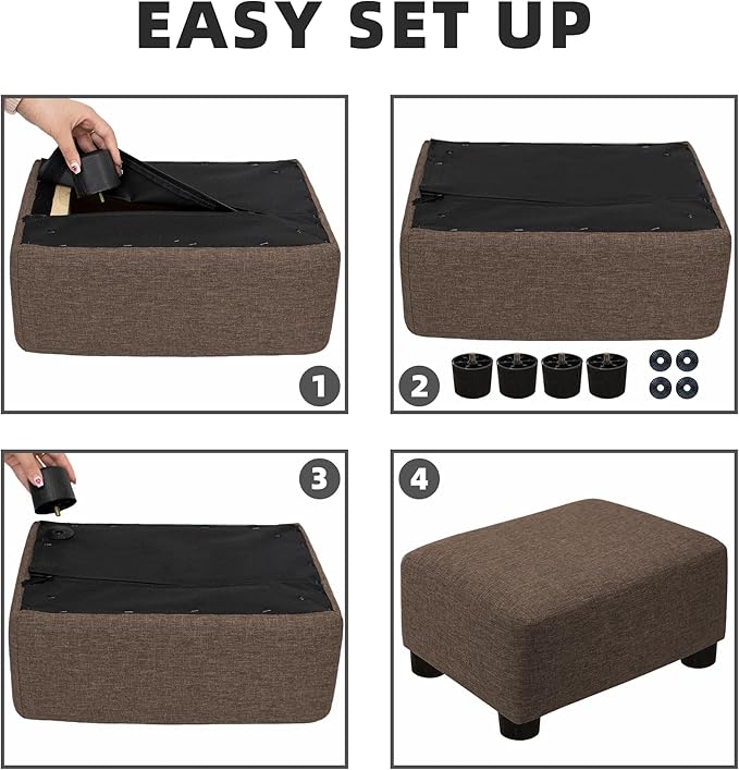 CAROLMADE Small Foot Stool Ottoman Footstool with Legs Under Desk Footrest for Living Room Bedroom and Office,Linen-Brown