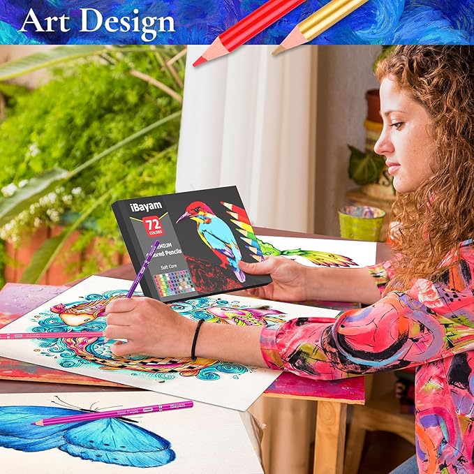 iBayam 72 Colors Colored Pencils for Adults Relaxation Coloring Books, Back to School Supplies for Kids Teens, Drawing Sketching Doodling Pencils, Stationery Art Kits for Preppy School Classroom Gift