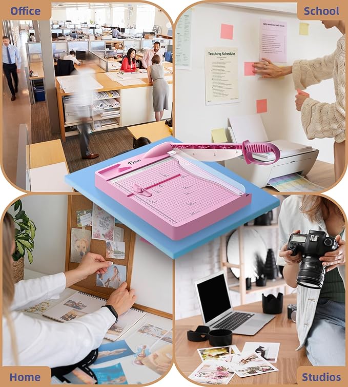 Firbon 12" Guillotine Paper Cutter, Heavy Duty 30-Sheet Capacity Trimmer for Cardstock, Photos, Scrapbooking, Office, Classroom, Studio (Pink)