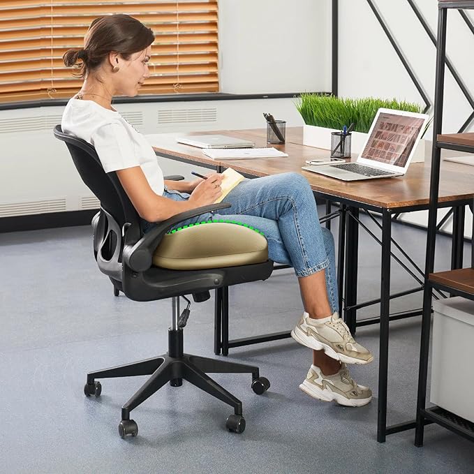 Benazcap Large Seat Cushion for Office Chair Memory Foam Coccyx Pain Relief Cushion Pillow for Back Support Non-Slip Seat Pad for Office Desk, Car Seat, Wheelchair, Sciatica-Beige