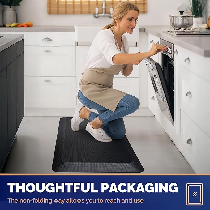 FEATOL Anti Fatigue Mat for Kitchen Floor – 9/10 Extra Thick Standing Cushioned Desk Mat Memory Foam, Ergonomic Floor Padded Comfort at Home, Kitchen, Office, Garage – NOT PVC (17" x 24", Black)